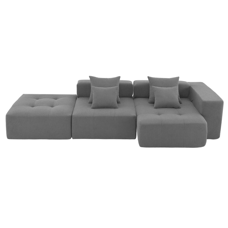 Brown/Gray/Green L-Shaped Modular Sectional Sofa, Corduroy, 4-Seater