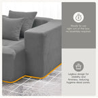 Brown/Gray/Green L-Shaped Modular Sectional Sofa, Corduroy, 4-Seater