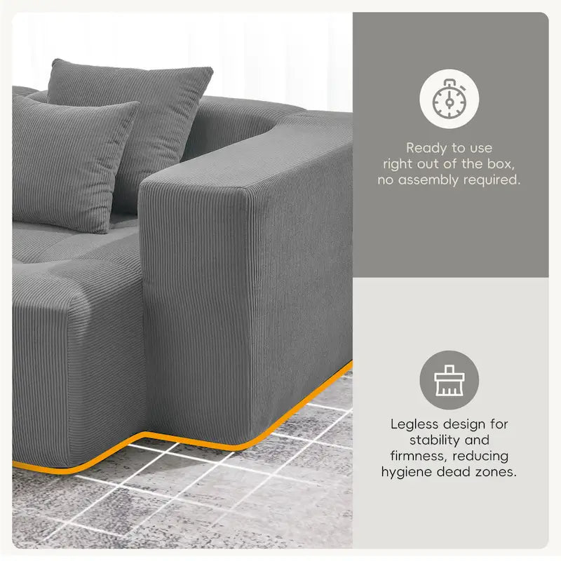 Brown/Gray/Green L-Shaped Modular Sectional Sofa, Corduroy, 4-Seater