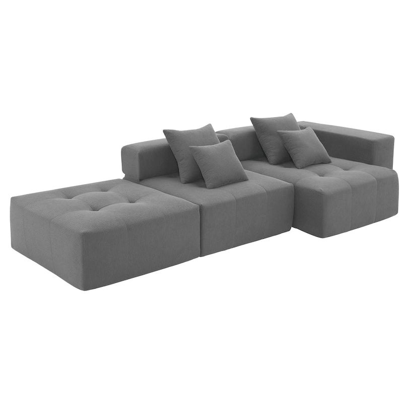 Brown/Gray/Green L-Shaped Modular Sectional Sofa, Corduroy, 4-Seater