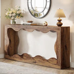 63" Rectangular Console Table with Wavy Edge, Brown / Wood / Grey, 1-Person Assembly