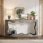 63" Rectangular Console Table with Wavy Edge, Brown / Wood / Grey, 1-Person Assembly
