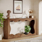 63" Rectangular Console Table with Wavy Edge, Brown / Wood / Grey, 1-Person Assembly
