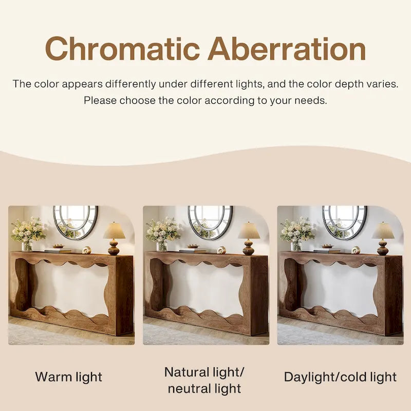 63" Rectangular Console Table with Wavy Edge, Brown / Wood / Grey, 1-Person Assembly