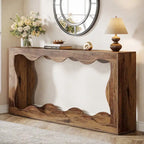 63" Rectangular Console Table with Wavy Edge, Brown / Wood / Grey, 1-Person Assembly