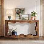 63" Rectangular Console Table with Wavy Edge, Brown / Wood / Grey, 1-Person Assembly