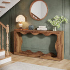 63" Rectangular Console Table with Wavy Edge, Brown / Wood / Grey, 1-Person Assembly