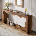 63" Rectangular Console Table with Wavy Edge, Brown / Wood / Grey, 1-Person Assembly