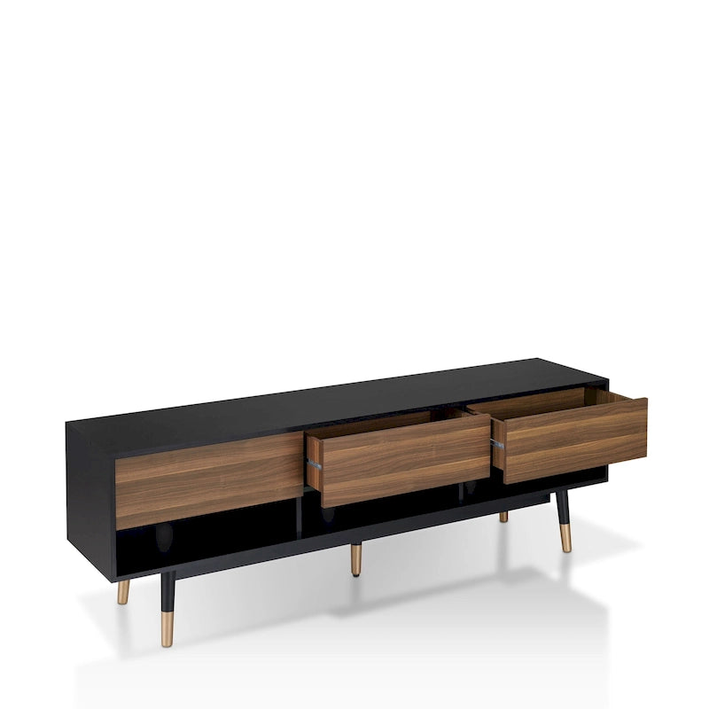 Black Mid-Century Modern TV Stand, 1-Piece, 71"