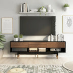 Black Mid-Century Modern TV Stand, 1-Piece, 71"