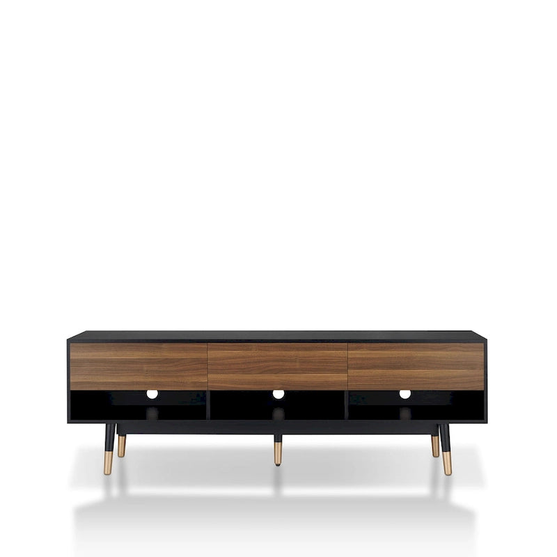 Black Mid-Century Modern TV Stand, 1-Piece, 71"