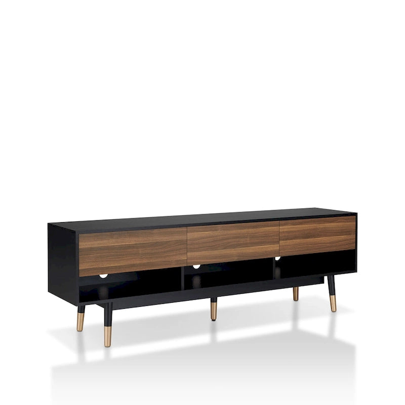 Black Mid-Century Modern TV Stand, 1-Piece, 71"