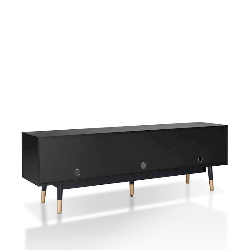 Black Mid-Century Modern TV Stand, 1-Piece, 71"
