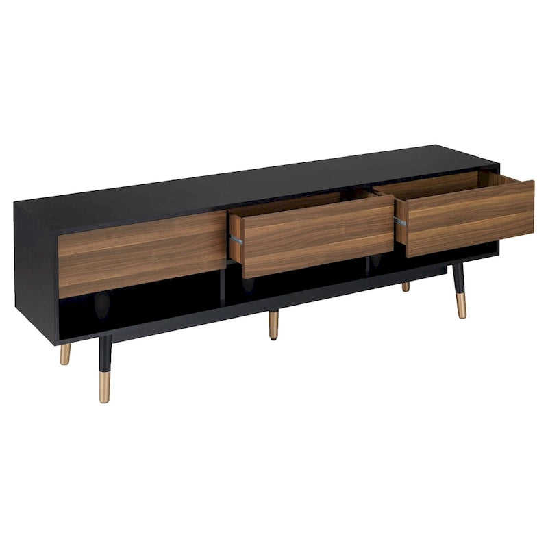Black Mid-Century Modern TV Stand, 1-Piece, 71"