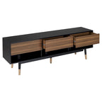 Black Mid-Century Modern TV Stand, 1-Piece, 71"