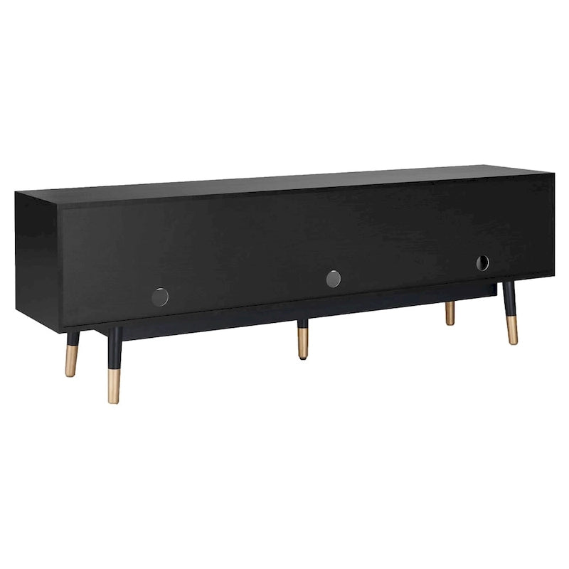 Black Mid-Century Modern TV Stand, 1-Piece, 71"