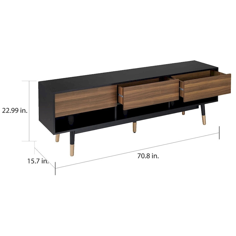 Black Mid-Century Modern TV Stand, 1-Piece, 71"