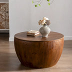 Brown Barrel-Shaped Coffee Table with Storage, 1-Person Use
