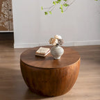 Brown Barrel-Shaped Coffee Table with Storage, 1-Person Use