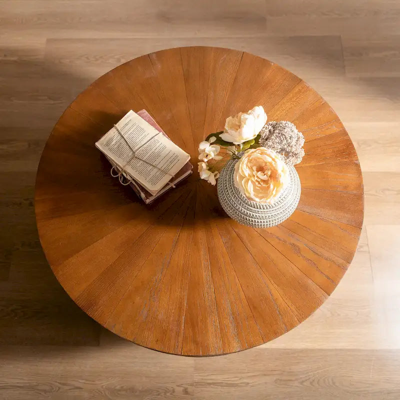 Brown Barrel-Shaped Coffee Table with Storage, 1-Person Use