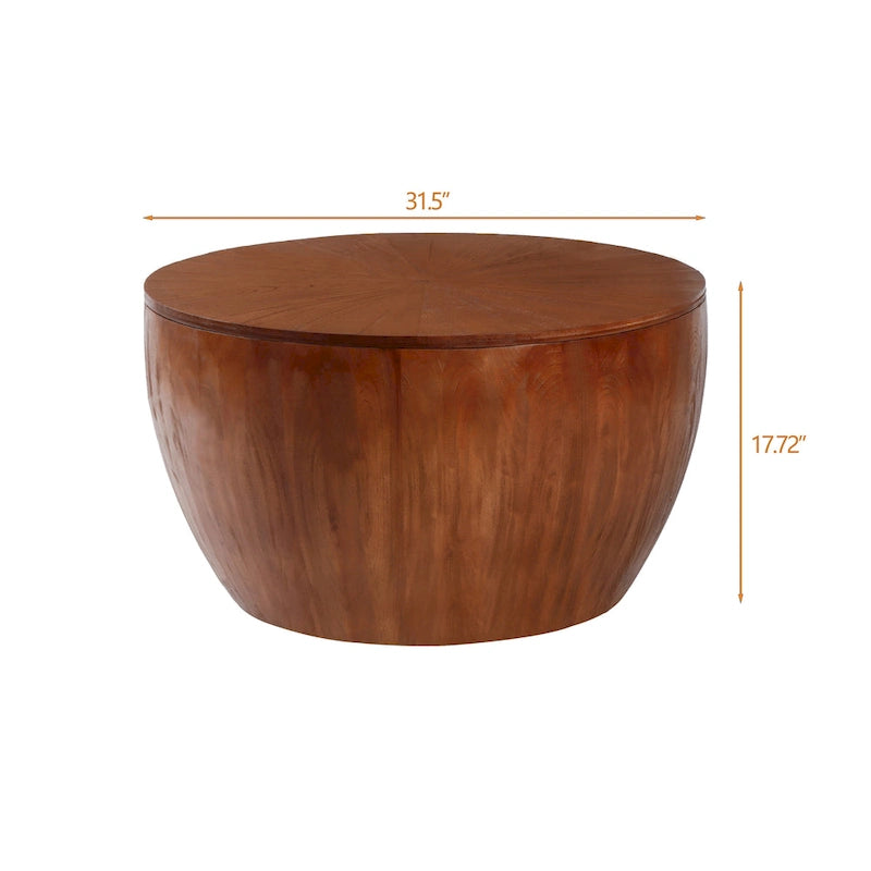 Brown Barrel-Shaped Coffee Table with Storage, 1-Person Use