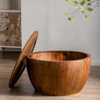 Brown Barrel-Shaped Coffee Table with Storage, 1-Person Use
