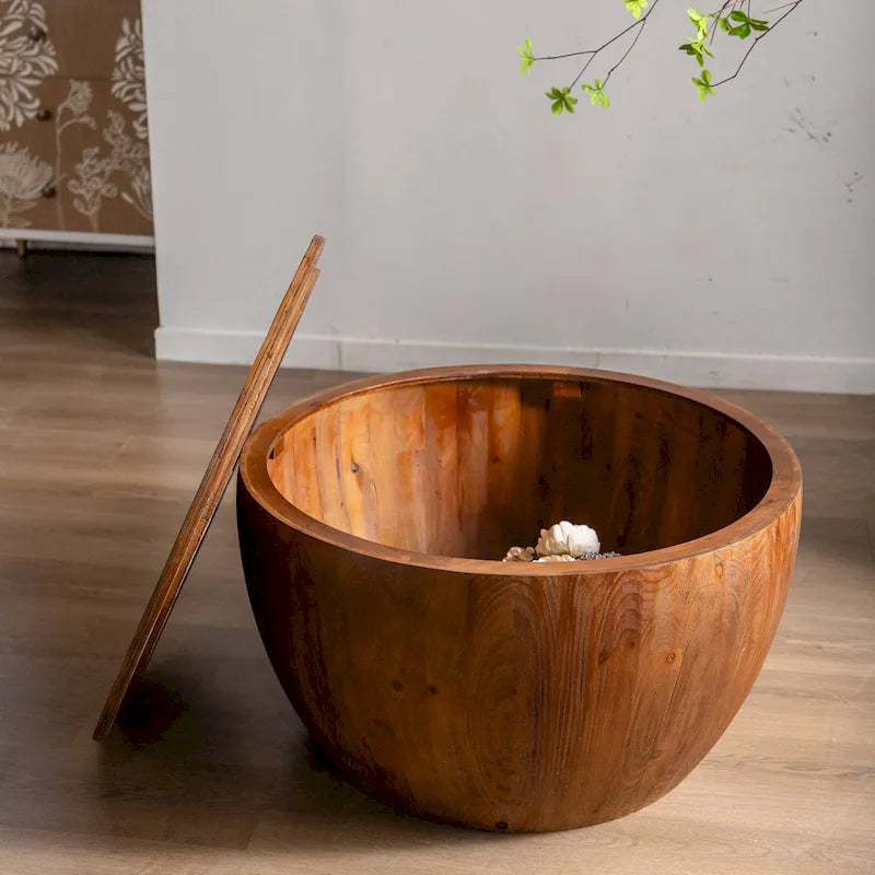 Brown Barrel-Shaped Coffee Table with Storage, 1-Person Use