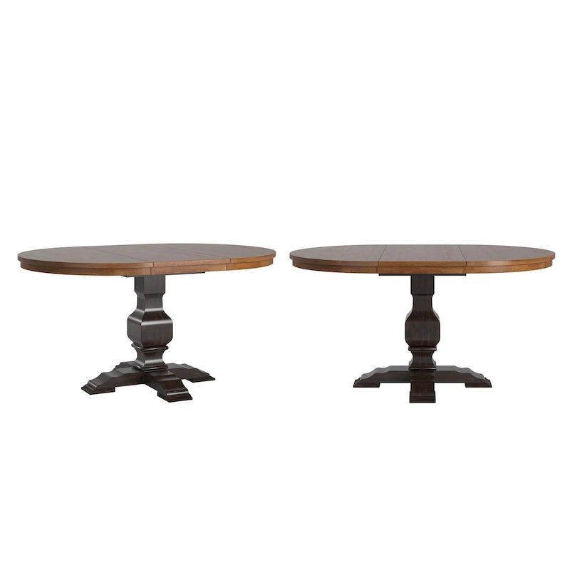 Oak Two-Tone Oval Extending Dining Table, Pedestal Base, Seats 4–6