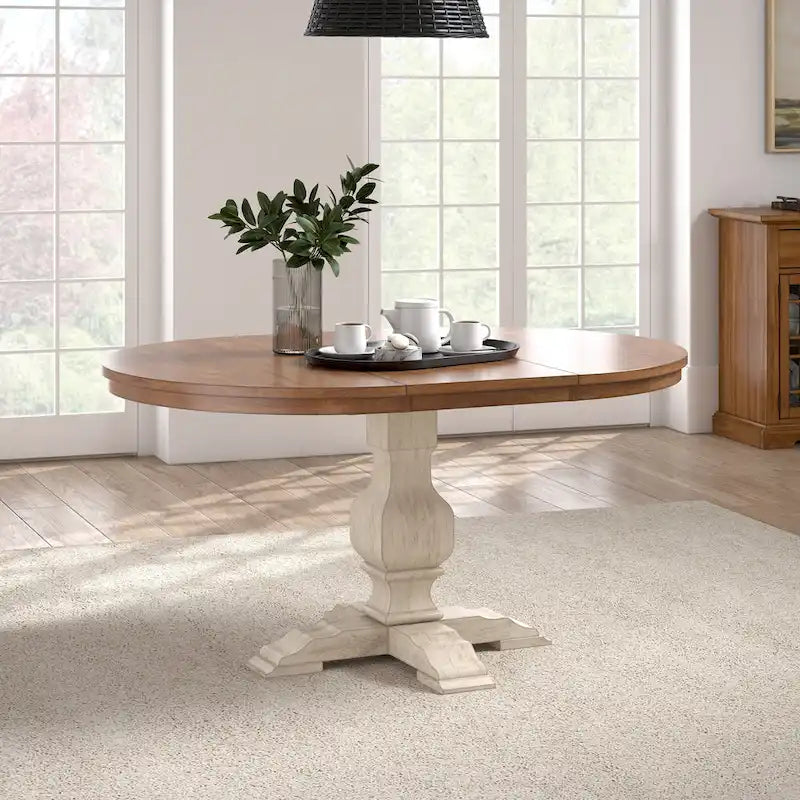 Oak Two-Tone Oval Extending Dining Table, Pedestal Base, Seats 4–6
