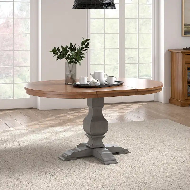 Oak Two-Tone Oval Extending Dining Table, Pedestal Base, Seats 4–6