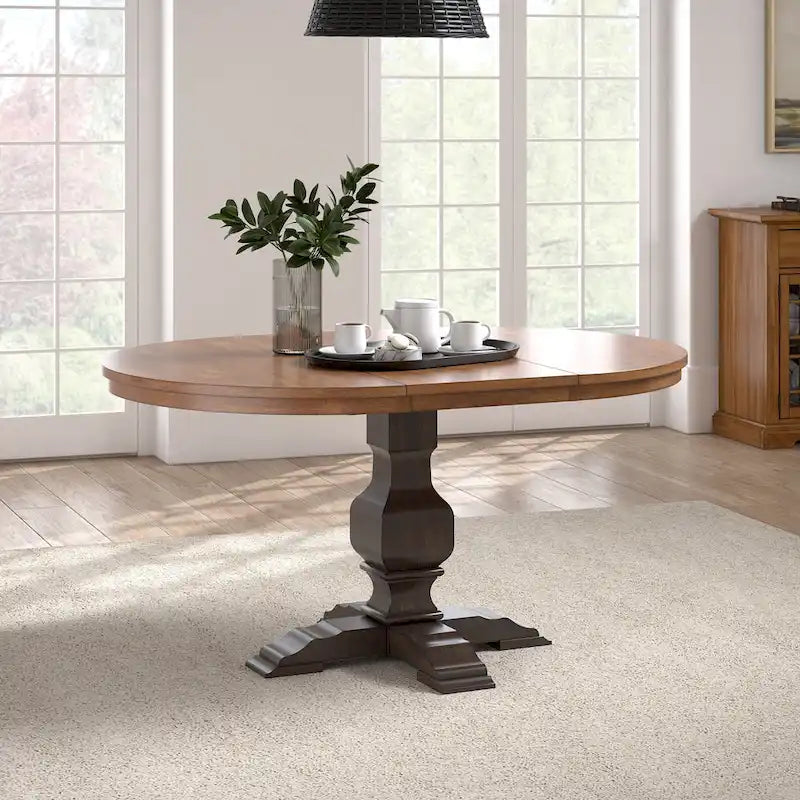 Oak Two-Tone Oval Extending Dining Table, Pedestal Base, Seats 4–6