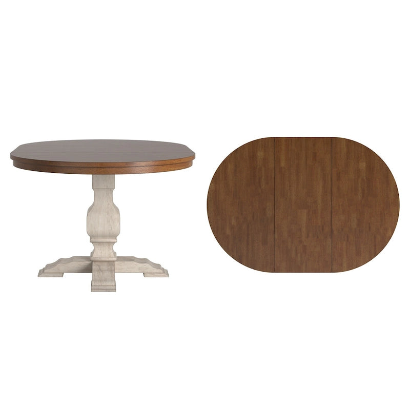 Oak Two-Tone Oval Extending Dining Table, Pedestal Base, Seats 4–6