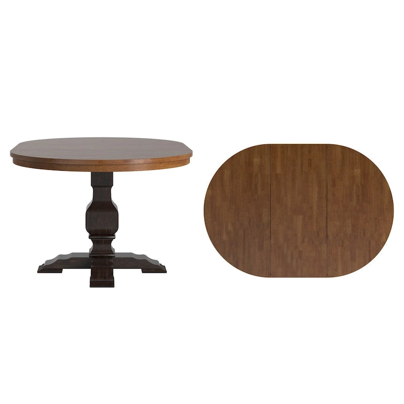 Oak Two-Tone Oval Extending Dining Table, Pedestal Base, Seats 4–6