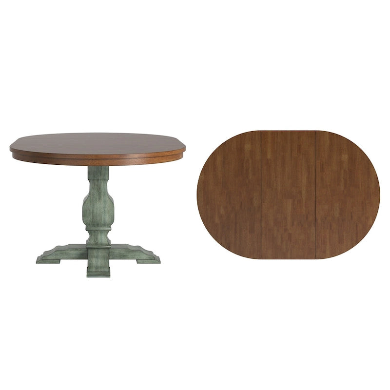 Oak Two-Tone Oval Extending Dining Table, Pedestal Base, Seats 4–6