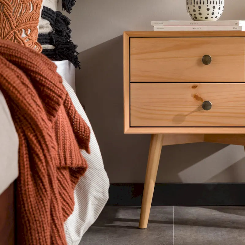 Walnut / Light Oak / White / Black / Caramel / Natural Pine Mid-Century 2-Drawer Nightstand, Set of 2