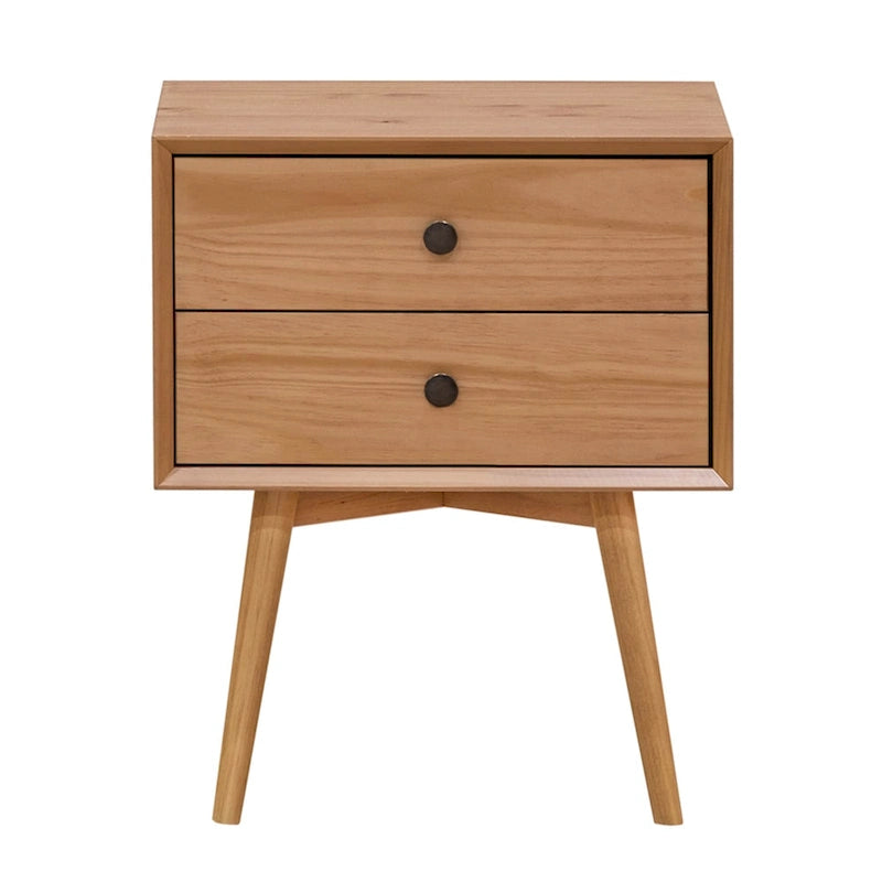 Walnut / Light Oak / White / Black / Caramel / Natural Pine Mid-Century 2-Drawer Nightstand, Set of 2