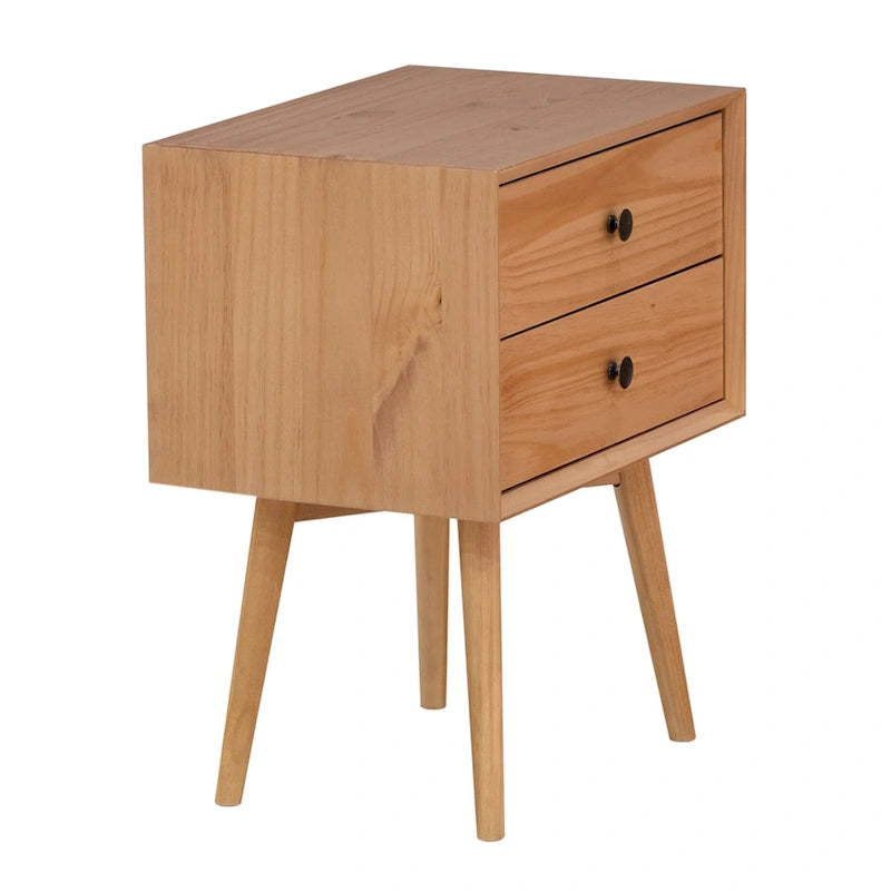 Walnut / Light Oak / White / Black / Caramel / Natural Pine Mid-Century 2-Drawer Nightstand, Set of 2