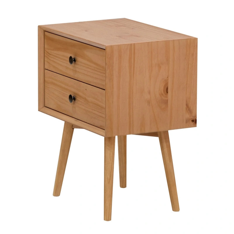 Walnut / Light Oak / White / Black / Caramel / Natural Pine Mid-Century 2-Drawer Nightstand, Set of 2