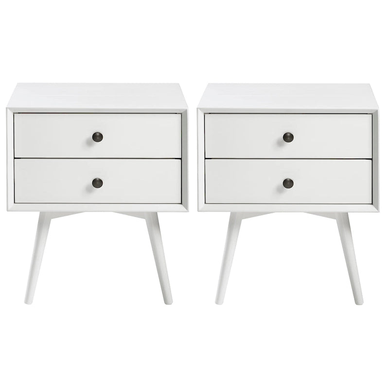 Walnut / Light Oak / White / Black / Caramel / Natural Pine Mid-Century 2-Drawer Nightstand, Set of 2