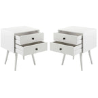 Walnut / Light Oak / White / Black / Caramel / Natural Pine Mid-Century 2-Drawer Nightstand, Set of 2