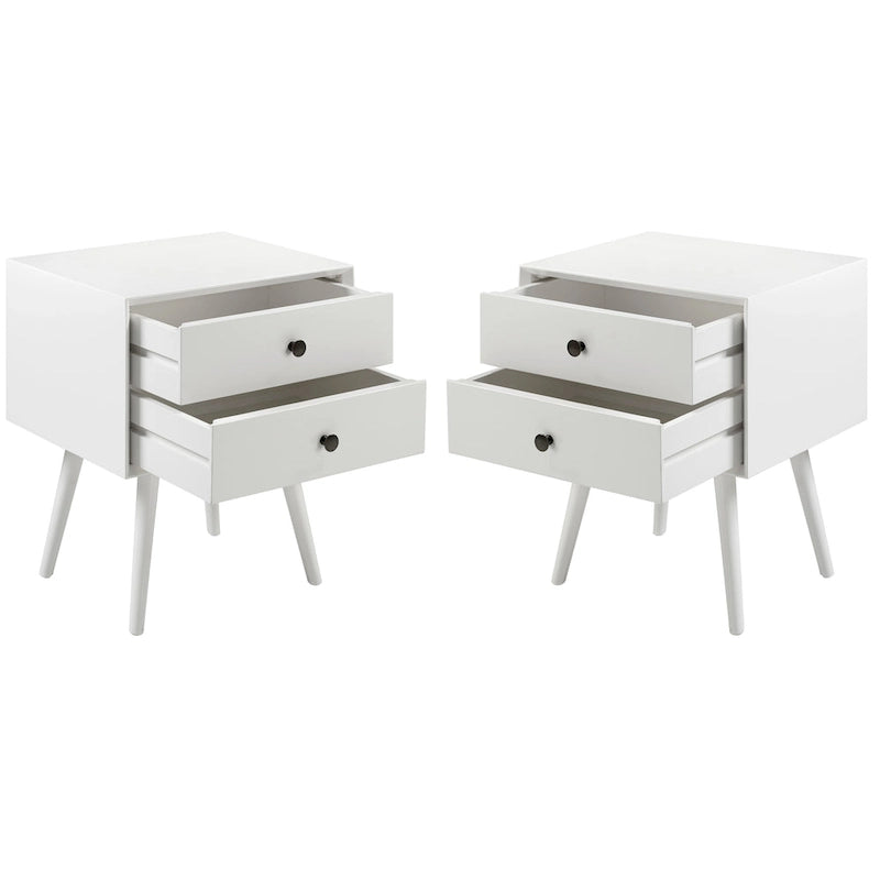 Walnut / Light Oak / White / Black / Caramel / Natural Pine Mid-Century 2-Drawer Nightstand, Set of 2