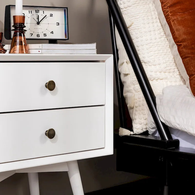 Walnut / Light Oak / White / Black / Caramel / Natural Pine Mid-Century 2-Drawer Nightstand, Set of 2