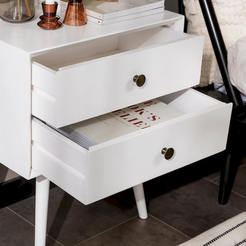 Walnut / Light Oak / White / Black / Caramel / Natural Pine Mid-Century 2-Drawer Nightstand, Set of 2