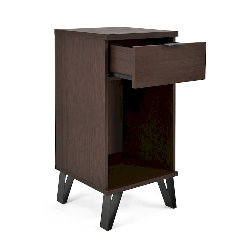 Walnut Tall Nightstand with Drawer, Single, Modern Industrial