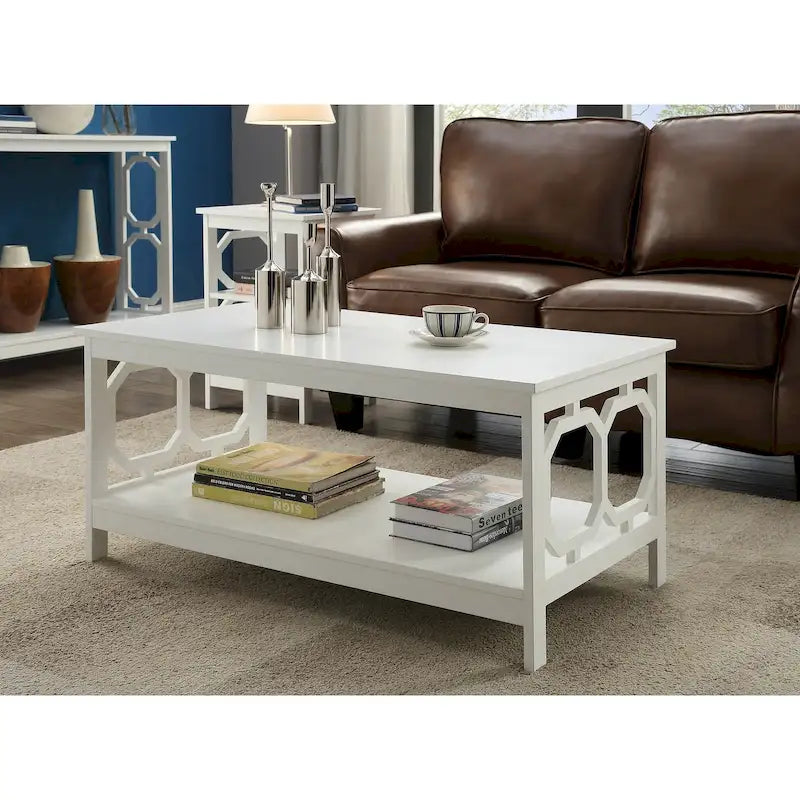Multi-Color 2-Tier Coffee Table with Shelf, Geometric Cutout Style, Seats 1