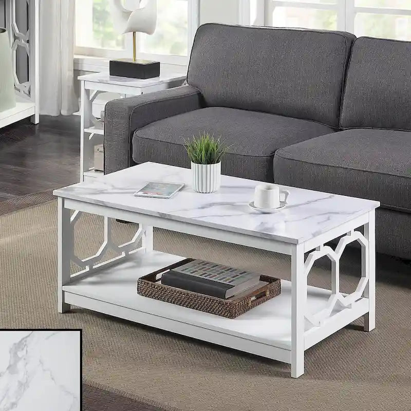 Multi-Color 2-Tier Coffee Table with Shelf, Geometric Cutout Style, Seats 1