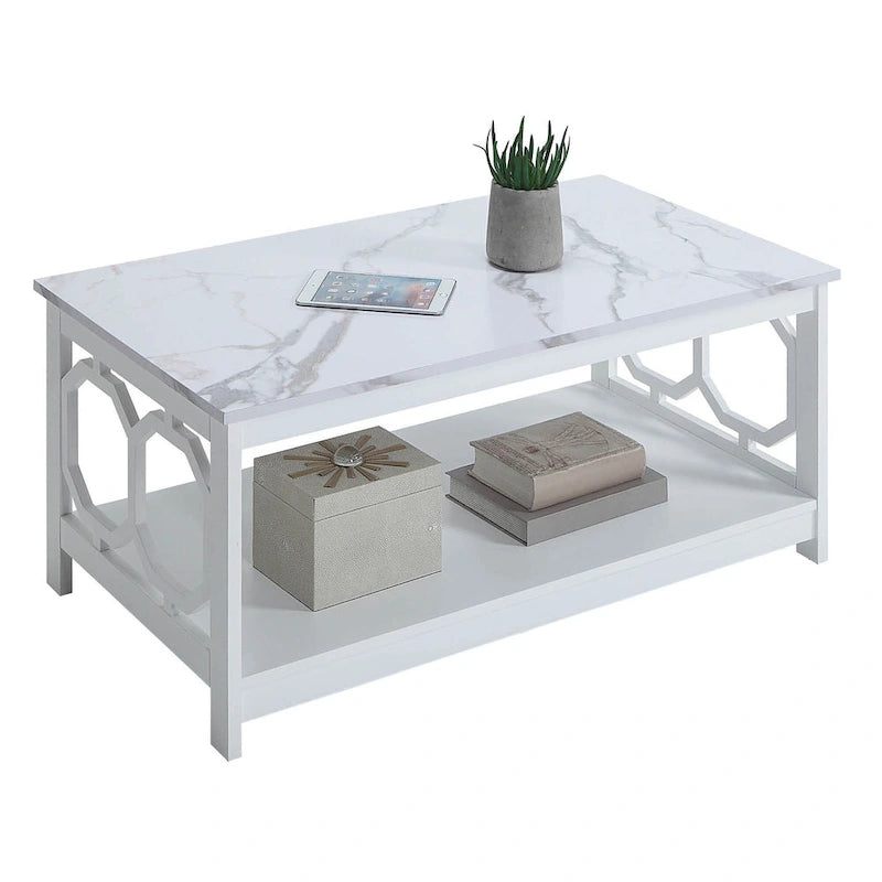 Multi-Color 2-Tier Coffee Table with Shelf, Geometric Cutout Style, Seats 1