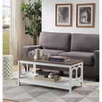 Multi-Color 2-Tier Coffee Table with Shelf, Geometric Cutout Style, Seats 1