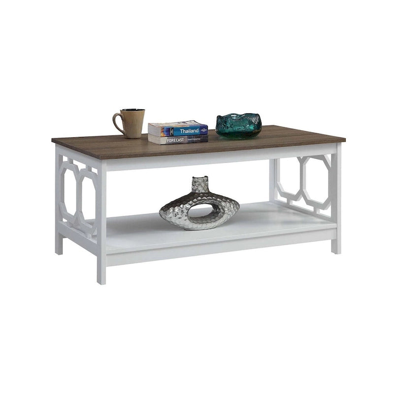 Multi-Color 2-Tier Coffee Table with Shelf, Geometric Cutout Style, Seats 1