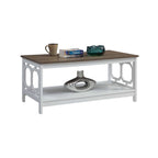 Multi-Color 2-Tier Coffee Table with Shelf, Geometric Cutout Style, Seats 1